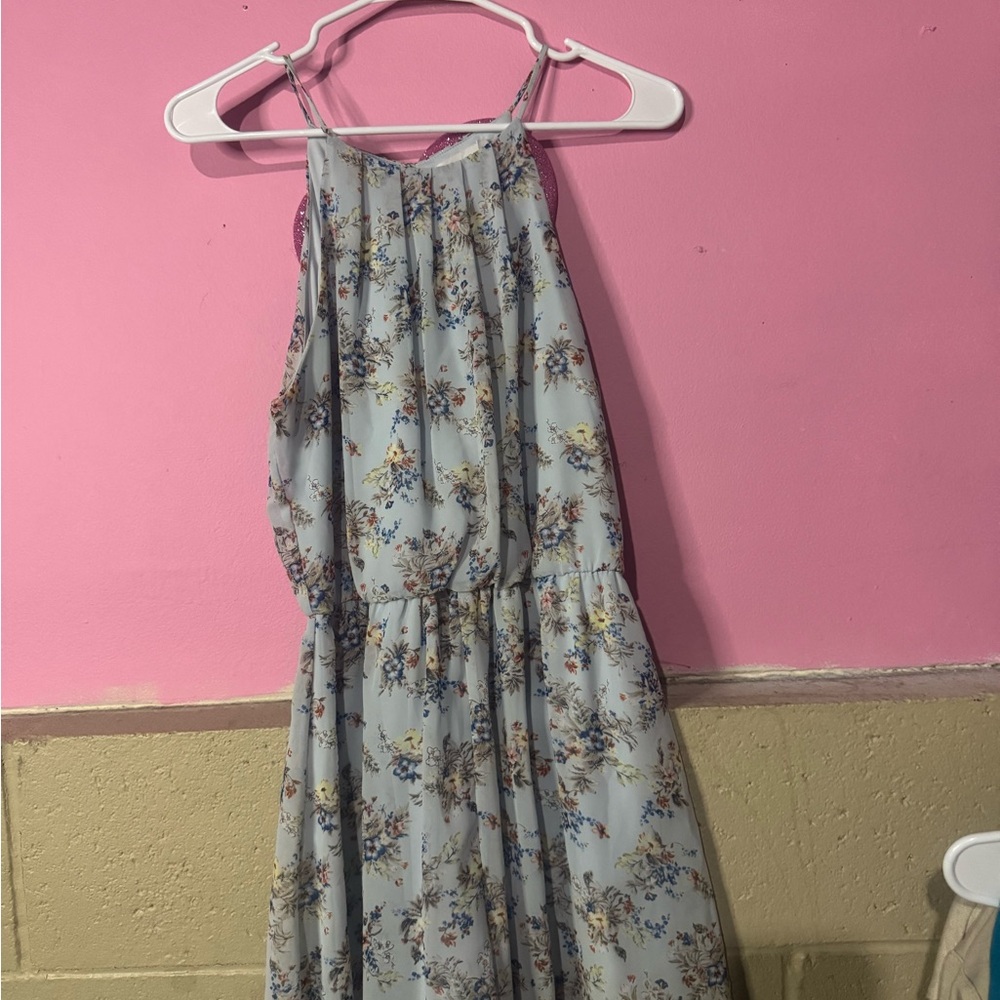 Lush Light Blue Floral Halter Romper
